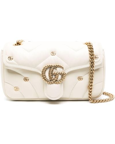 Gucci White gg Marmont Small Leather Shoulder Bag - Natural