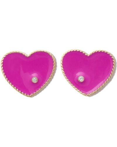 Yvonne Léon 9k Yellow Coeur Enamel Diamond Earrings - Purple