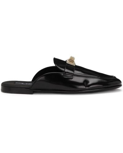 Dolce & Gabbana Logo-plaque Slides - Men's - Goat Skin/lamb Skin/calf Leather/calf Leather - Black