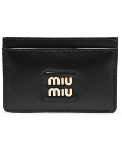 Miu Miu Logo-lettering Leather Card Holder - Black