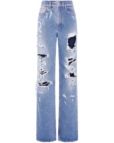 Rabanne Distressed Wide Leg Jeans - Women's - Cotton - Blue