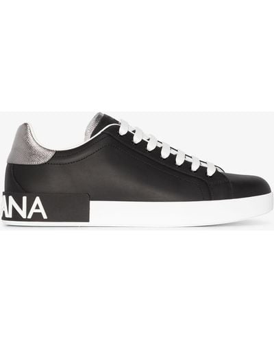 Dolce & Gabbana Portofino Branded-heel Leather Low-top Trainers - Black