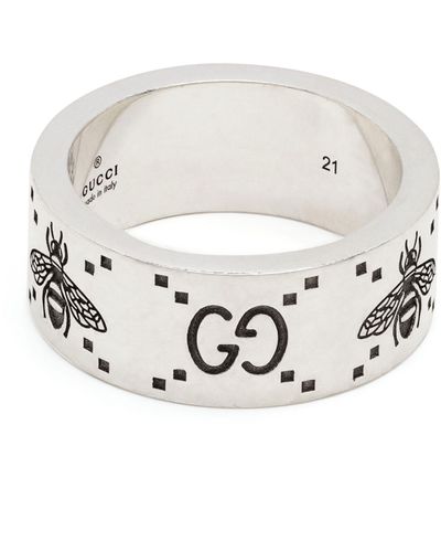 Gucci GG And Bee Engraved Wide Ring - White