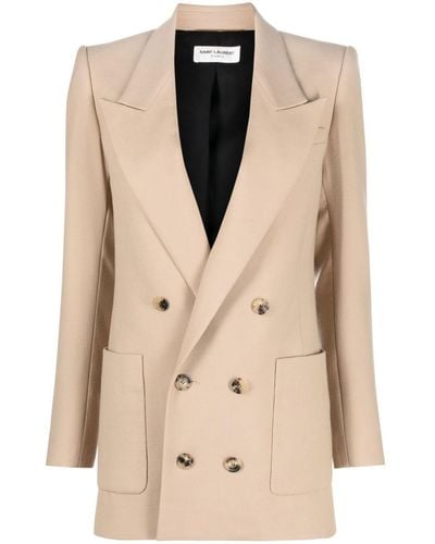 Saint Laurent Double-breasted Wool Blazer - Natural