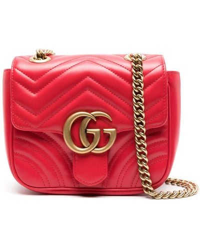 Gucci gg Marmont Mini Leather Shoulder Bag - Red