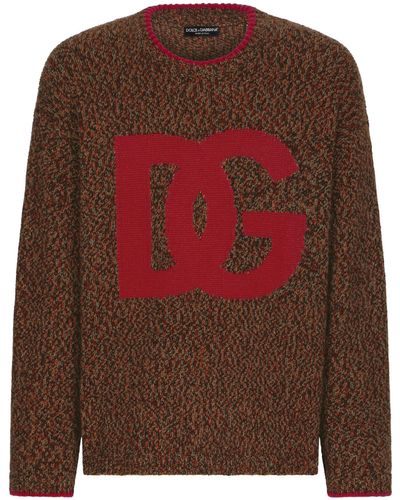 Dolce & Gabbana Intarsia-logo Wool-blend Sweater - Brown