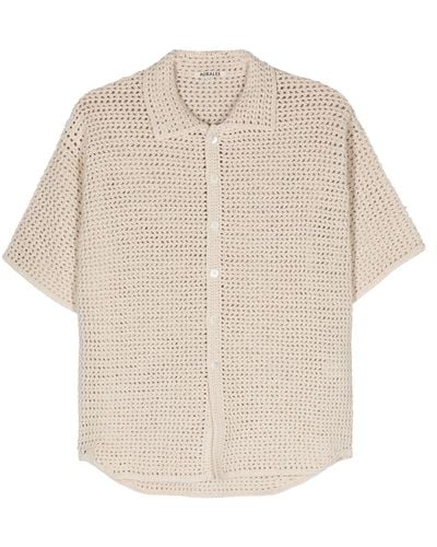 AURALEE Neutral Crochet Knit Cotton Shirt - White