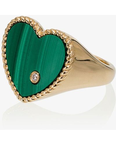 Yvonne Léon 18k Yellow Heart Malachite And Diamond Signet Ring - Green
