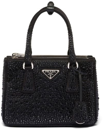 Prada Galleria Crystal-embellished Satin Mini Bag - Black