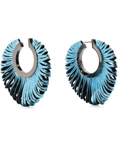 SO-LE STUDIO Revolve Leather Hoop Earrings - Women's - Leather - Blue