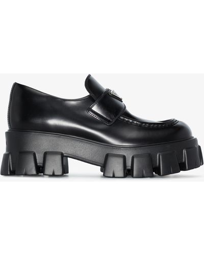 Prada Monolith 55 Leather Loafers - Black