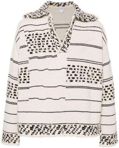 Bottega Veneta Neutral Striped Knit Polo Sweater - Men's - Wool/polyamide/other Fibres/acrylicelastanemohair - Gray