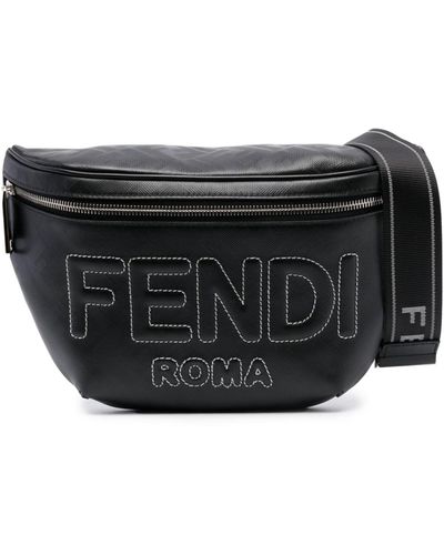 Fendi Logo Stitching Belt Bag - Men's - Calf Leather - Black