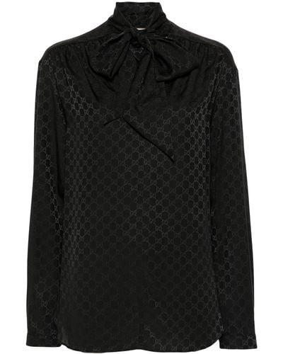 Gucci Silk Logo Print Shirt - Black