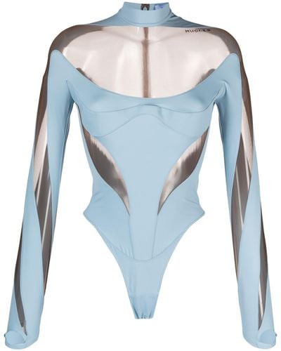 Mugler Illusion Paneled Bodysuit - Blue