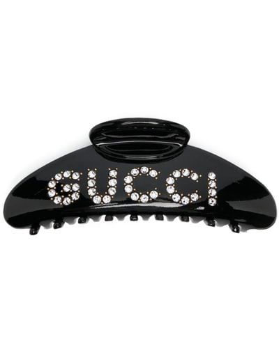 Gucci Crystal Logo Hair Clip - Women's - Resin - Black