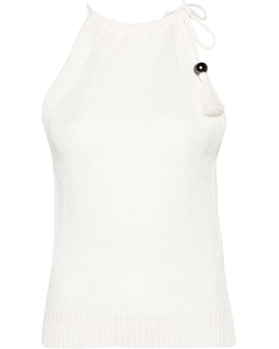 Max Mara Neutral Tasselled Knitted Linen Top - White