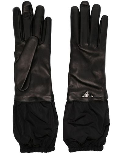 Prada Enamel-logo Leather Gloves - Black