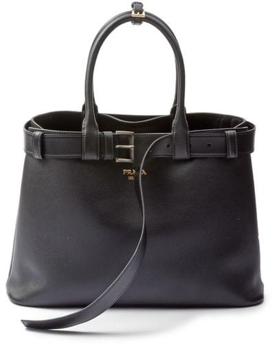Prada Buckle Large Leather Tote Bag - Women's - Metal/leather/nappa Leather - Black