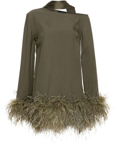 ‎Taller Marmo Gina Feather-trimmed Dress - Women's - Acetate/viscose/ostrich Feather - Green