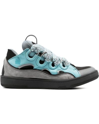 Lanvin Curb -lace Leather, Suede And Mesh Sneakers - Blue