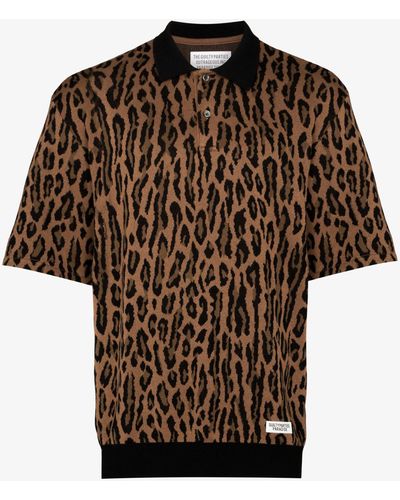 Wacko Maria Leopard Intarsia Knitted Polo Shirt - Men's - Rayon/cotton/silk - Brown