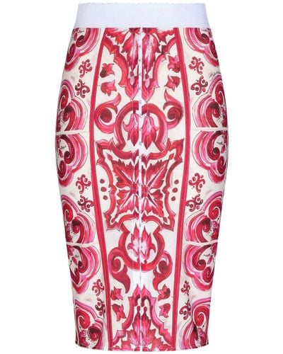 Dolce & Gabbana Majolica-Print Marquisette Pencil Skirt - Red