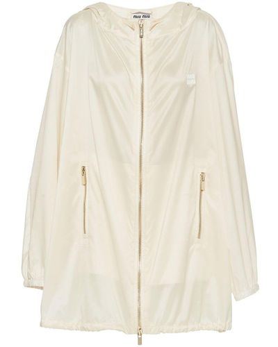 Miu Miu White Silk Metallic Hooded Coat - Women's - Silk - Natural