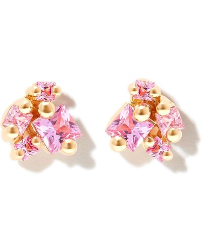 Suzanne Kalan 18k Yellow Gold Sapphire Cluster Stud Earrings - Pink