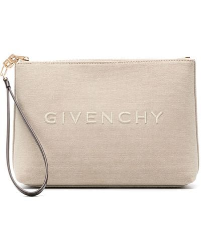 Givenchy Neutral Logo Embroidered Canvas Purse - Natural