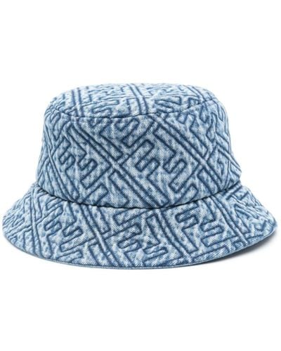 Fendi Ff Embroidered Bucket Hat - Women's - Cotton - Blue