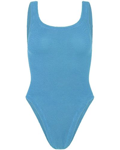Hunza G Round-neck Stretch-design Swimsuit - Blue