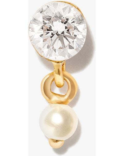 Maria Tash 18k Yellow Invisible Set Dangle Pearl Diamond Earring - White