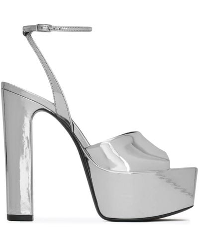 Saint Laurent Metallic Leather Jodie Platform Sandals 135 - White