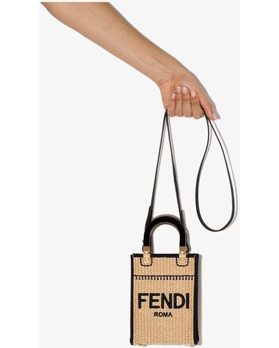 Fendi Neutral Sunshine Mini Straw Tote Bag - Multicolour