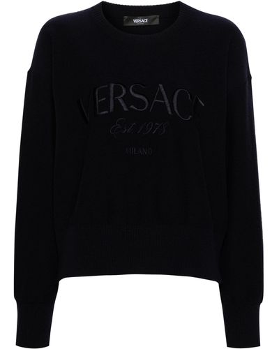 Versace Logo Embroidered Sweater - Black