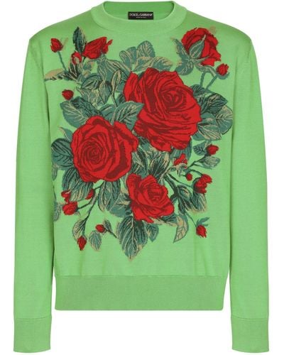 Dolce & Gabbana Floral-jacquard Silk Jumper - Green