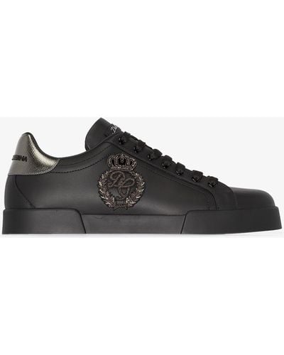 Dolce & Gabbana Portofino Leather Sneakers - Black
