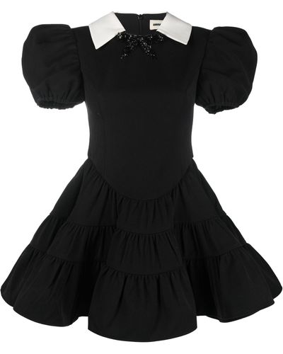 ShuShu/Tong Puff Sleeve Tiered Mini Dress - Black