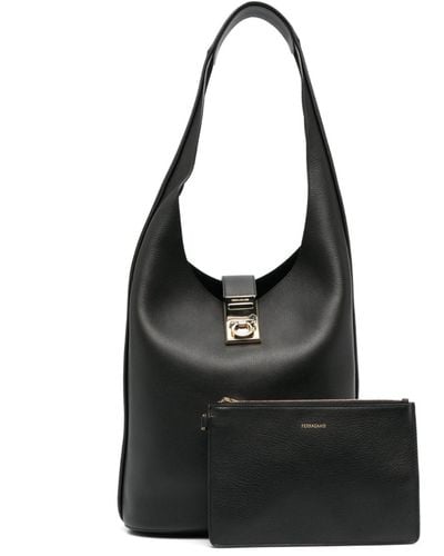 Ferragamo Small Gancini Leather Tote Bag - Black