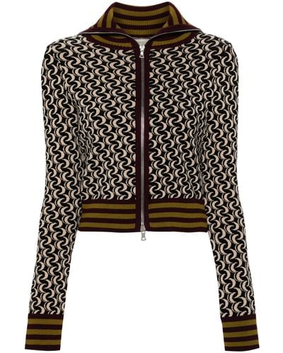 Dries Van Noten Brown Jacquard Zip-up Knitted Jacket - Women's - Polyester/viscose - Black