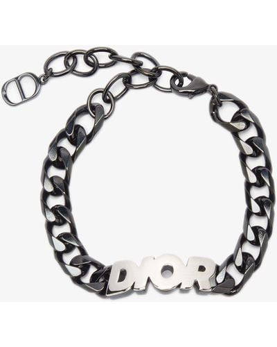 Dior Black Logo Plaque Chain Bracelet