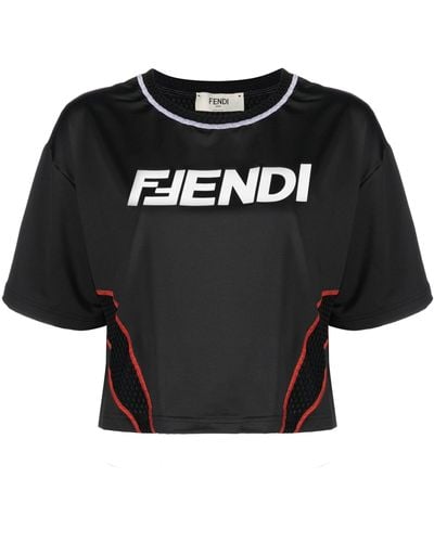 Fendi Logo Print Cropped T-shirt - Black