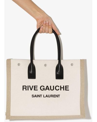 Saint Laurent Neutral Rive Gauche Small Tote Bag - Women's - Canvas/calf Leather - Multicolour