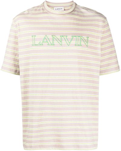 Lanvin Striped Logo-embroidered T-shirt - Natural