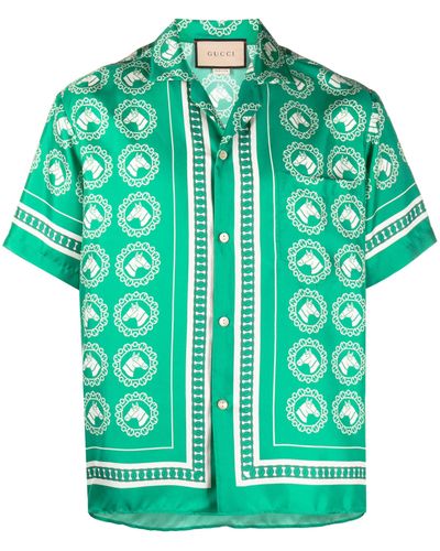 Gucci Green Bengal Tiger Print Silk Bowling Shirt XS Gucci