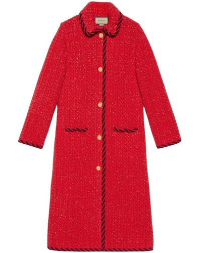 Gucci Cable-knit Wool Coat - Red