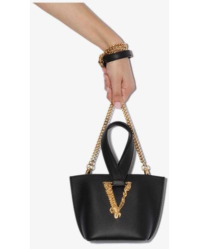 Versace Virtus Logo Plaque Bucket Bag - Black