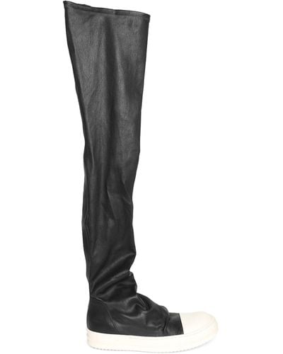 Rick Owens Thigh High Leather Sneaker Boots - Black