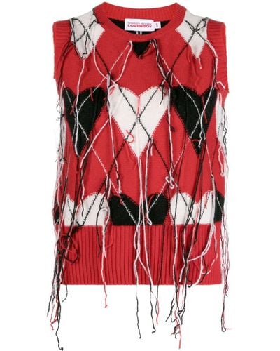 Charles Jeffrey Guddle Knit Frayed Vest - Unisex - Rws Wool/recycled Nylon - Red